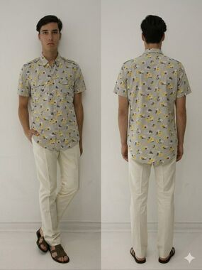 Marc by Marc Jacobs Gray Short-Sleeve Floral Button-Down with Yellow Accent